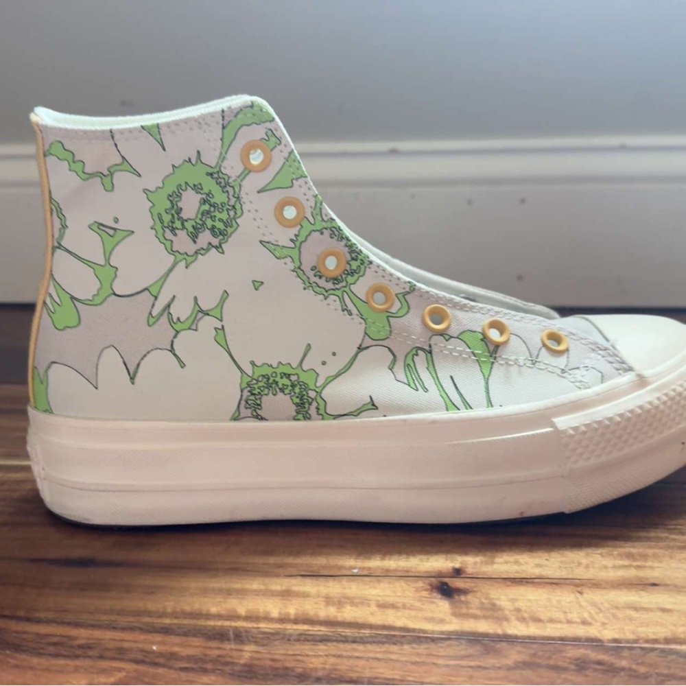 Vibrant Floral High-Top Converse with Yellow Eyelets